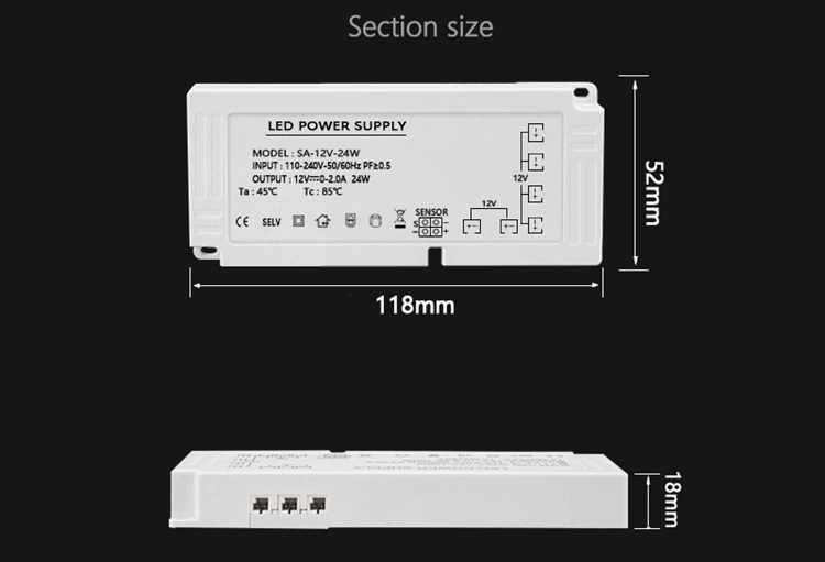 Power Factor 0.9 Sensor Control 12V 36W To150W LED Power Supply